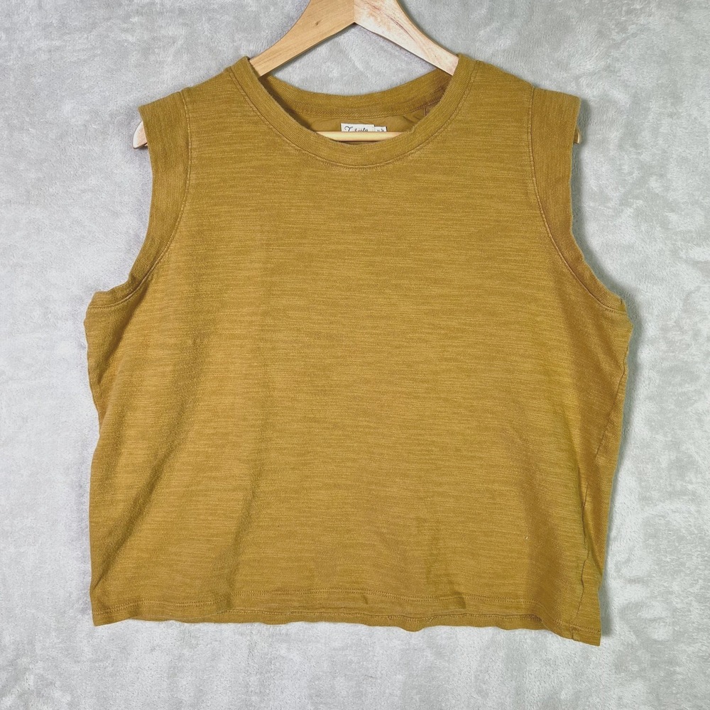 Faherty Womens Sunwashed XL Slub Knit Muscle Tank Top Dull Mustard Gold Organic